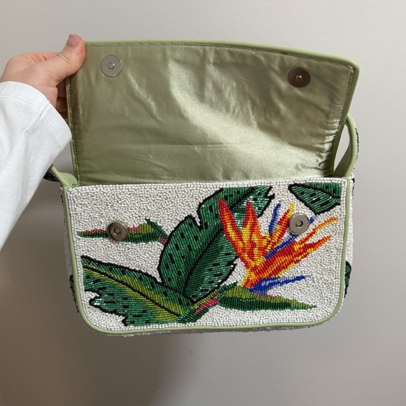 STAUD Tommy beaded bag tropical birds of paradise resort vacation palm floral - Picture 3 of 12